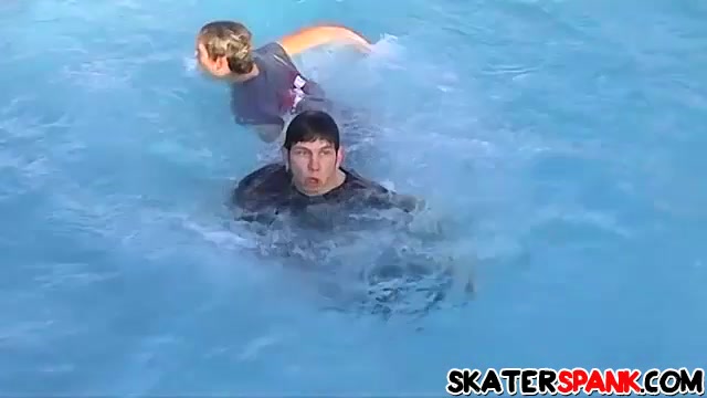 Brandon "Skug" Keene Evan Heinze Grant Hiller Ian Madrox in Behind the scenes of a playful spanking foursome by the pool - SkaterSpank