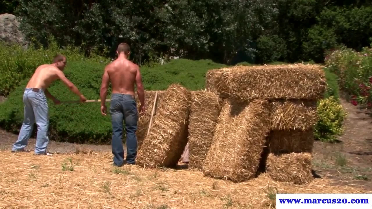 Muscled straight farmboys assfuck on hay bale