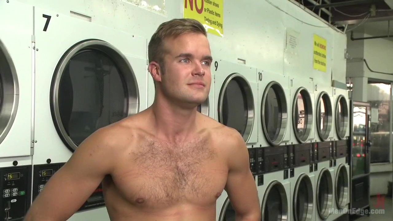 Cute guy overpowered and edged in the laundromat