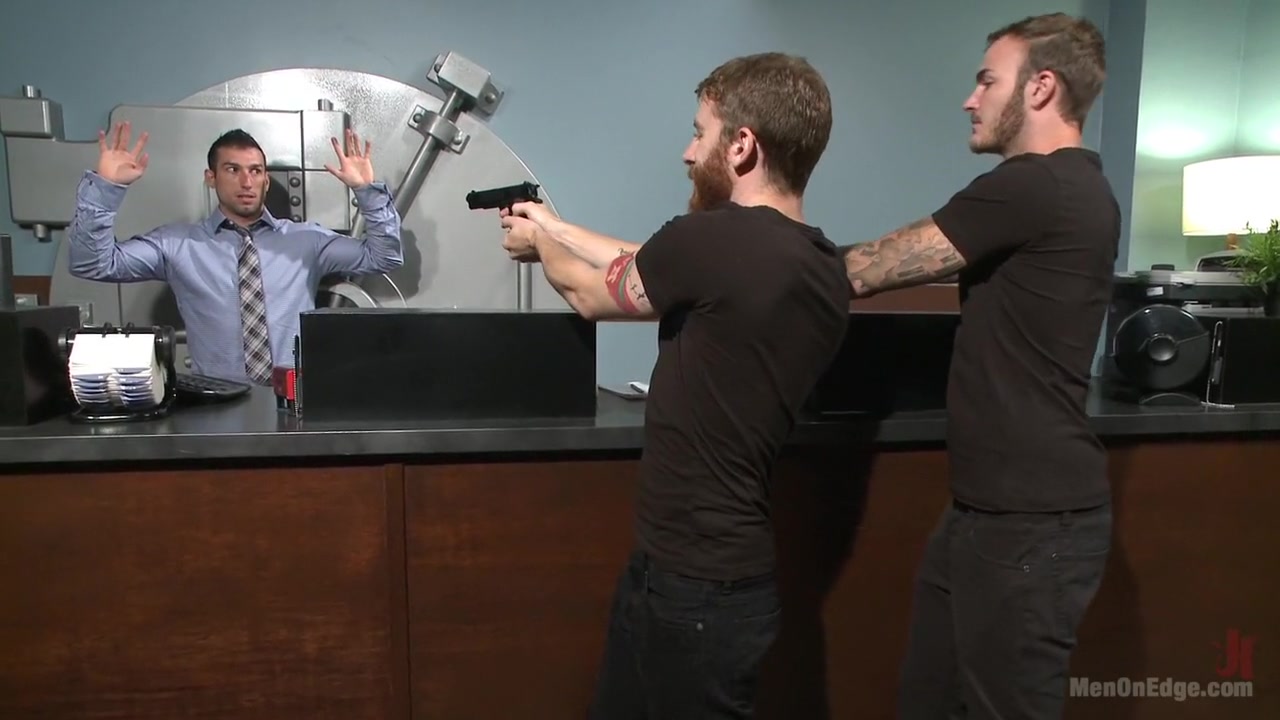 Botched bank robbery turns into edging torment for the hot bank teller