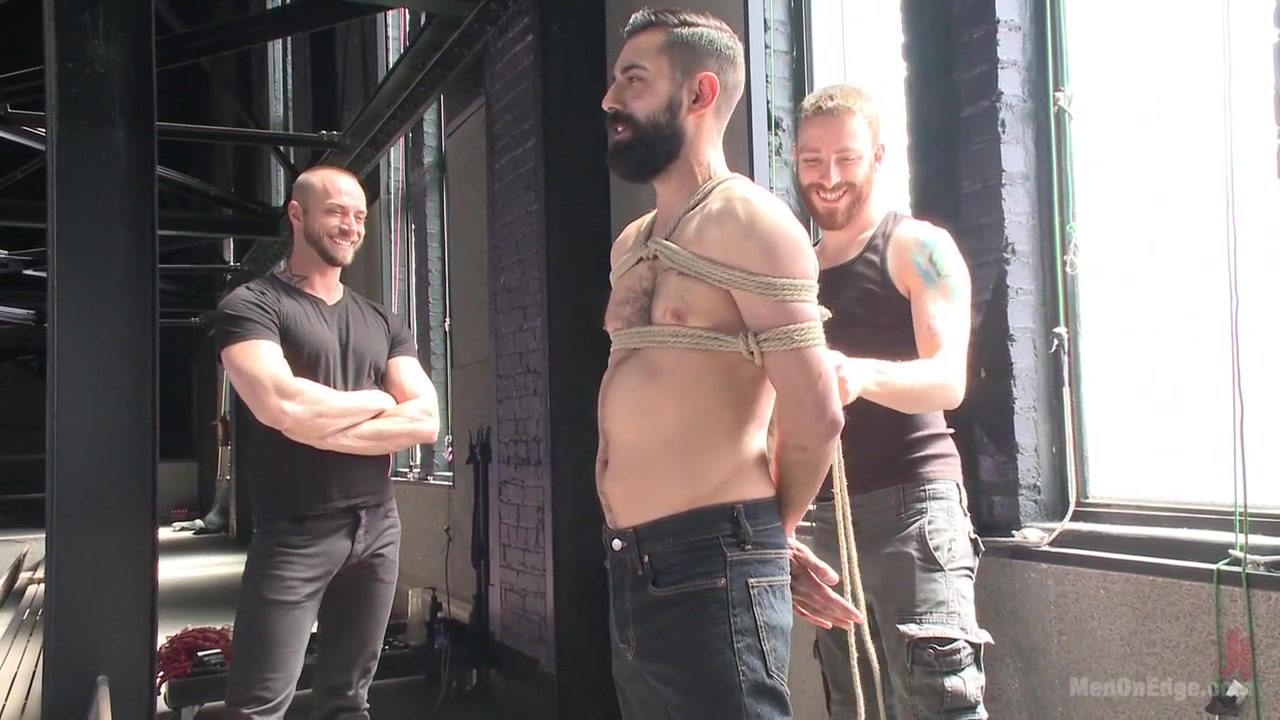 First timer with a giant cock gets suspended and edged above the drill court