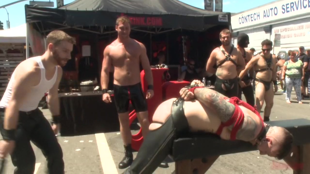 Bound hunk publicly tormented and gang fucked for his first Dore Alley