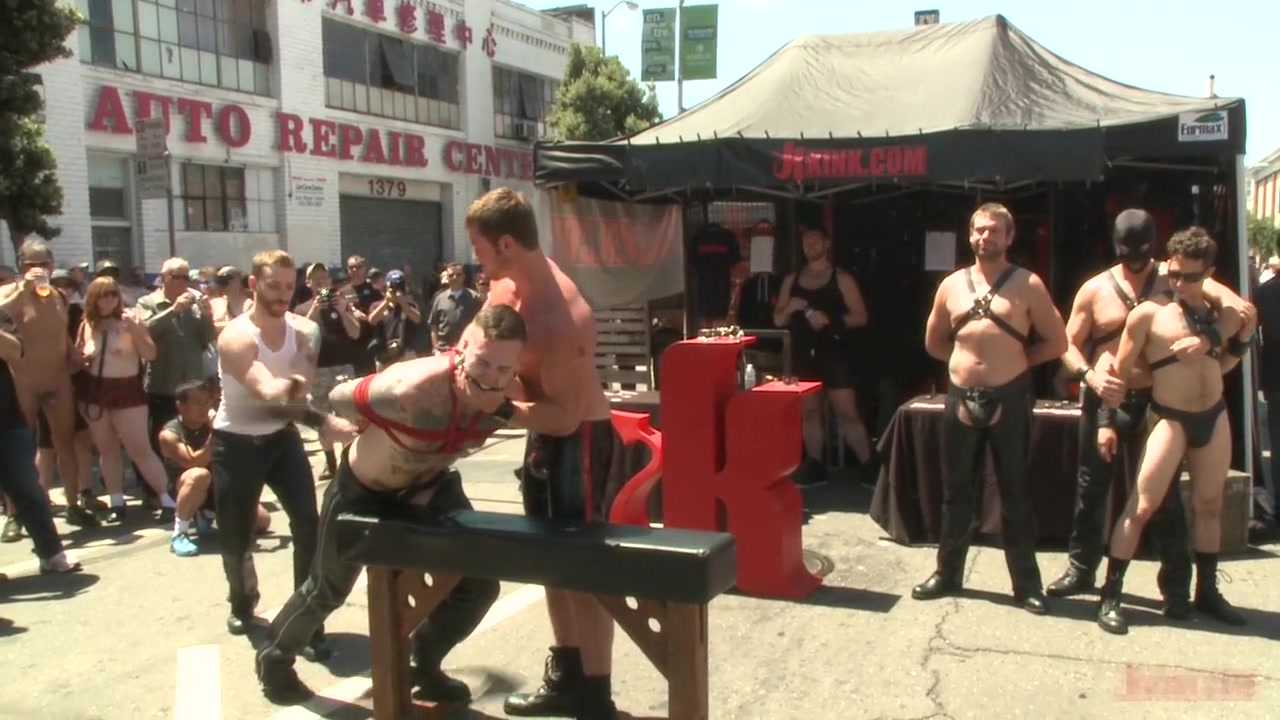 Bound hunk publicly tormented and gang fucked for his first Dore Alley
