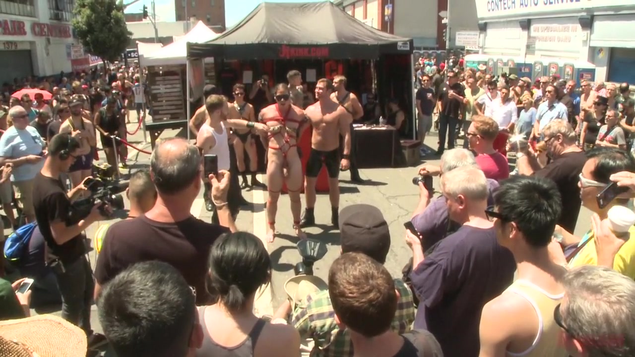 Bound hunk publicly tormented and gang fucked for his first Dore Alley