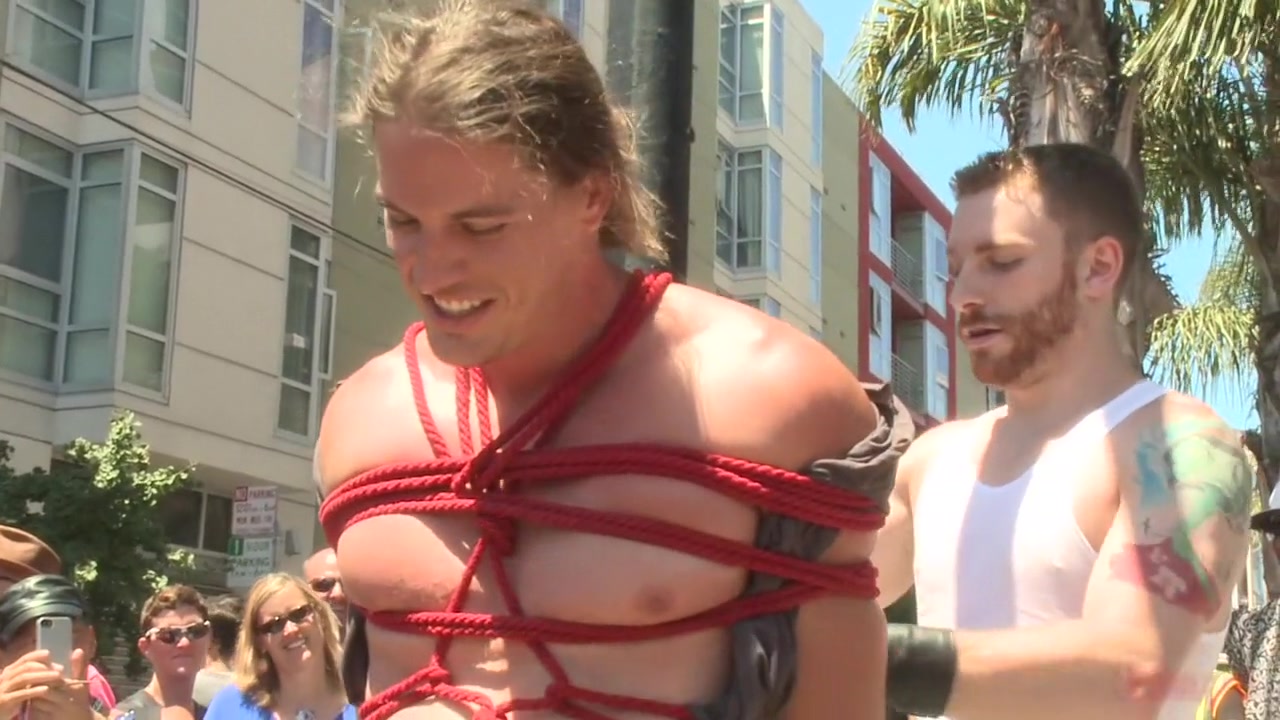 Bound hunk publicly tormented and gang fucked for his first Dore Alley