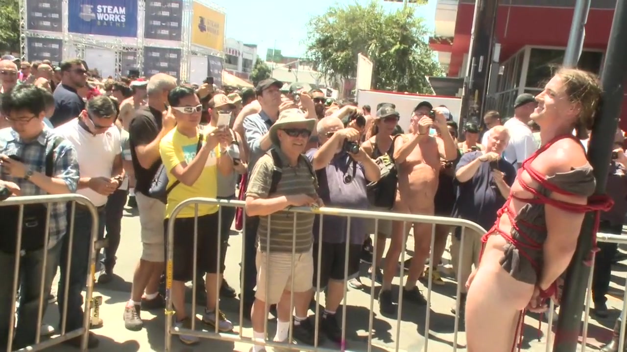 Bound hunk publicly tormented and gang fucked for his first Dore Alley