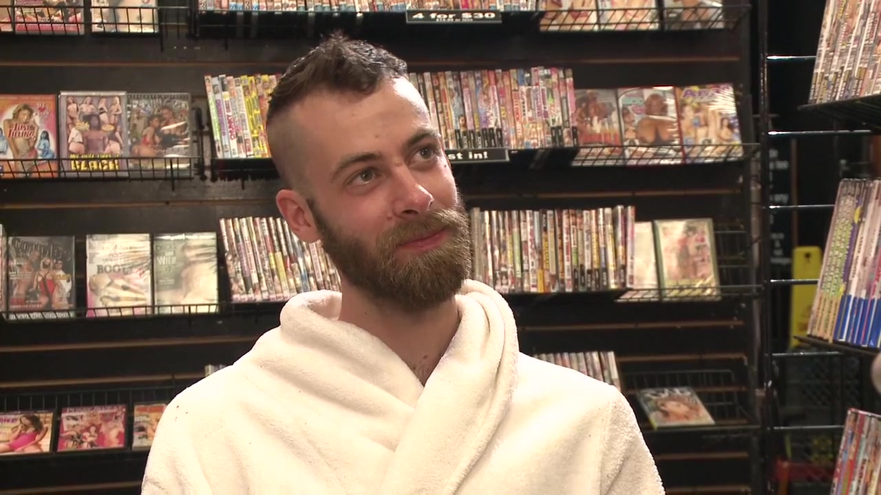 Beard full of cum - Bound stud fucked with machines and cock alike!