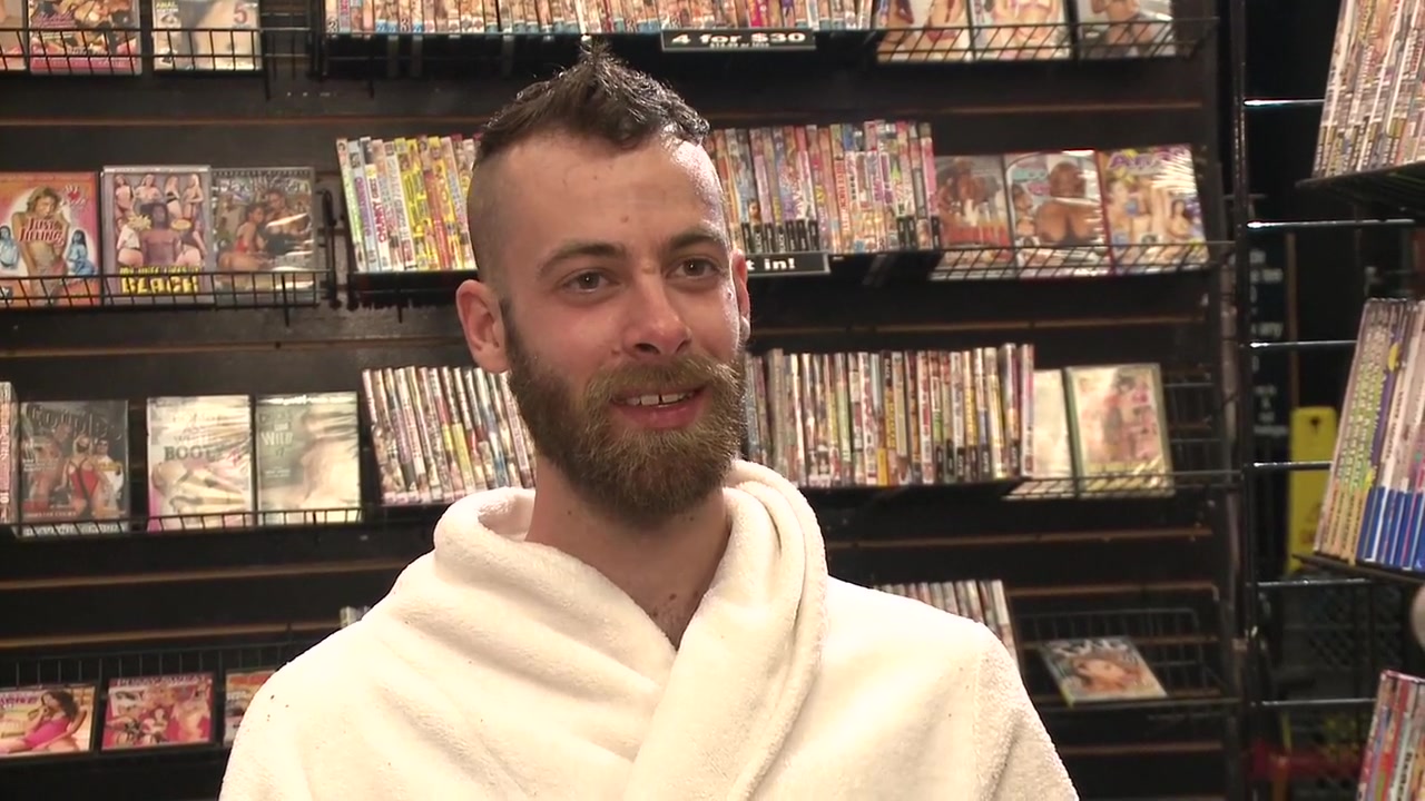 Beard full of cum - Bound stud fucked with machines and cock alike!