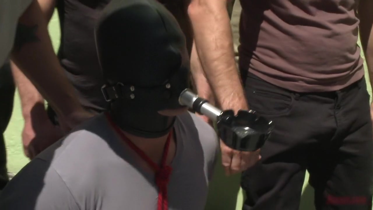 Muscled whore gets publicly fucked and doused with cum