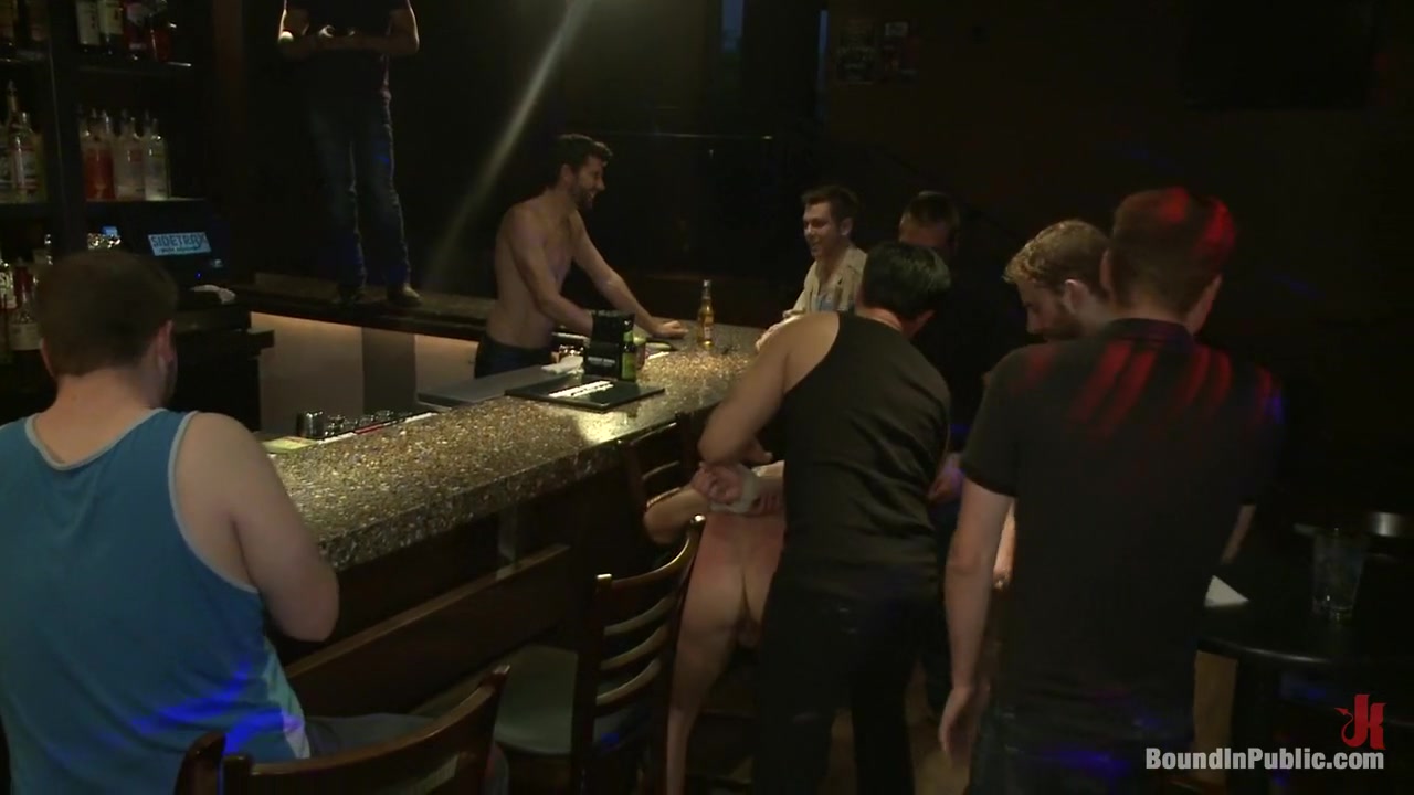 Muscle stud Mitch Vaughn tied up and used in a public bar