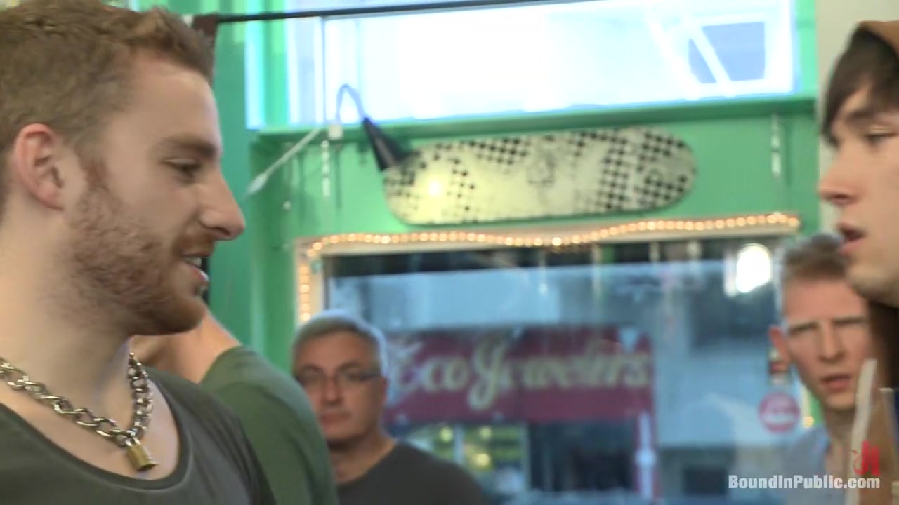 Horny crowd jumps on a ripped stud in a skate shop