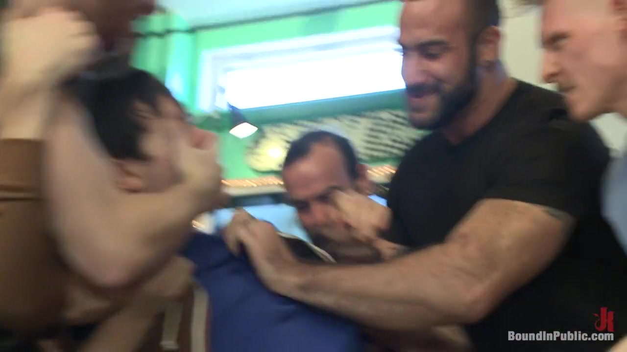 Horny crowd jumps on a ripped stud in a skate shop