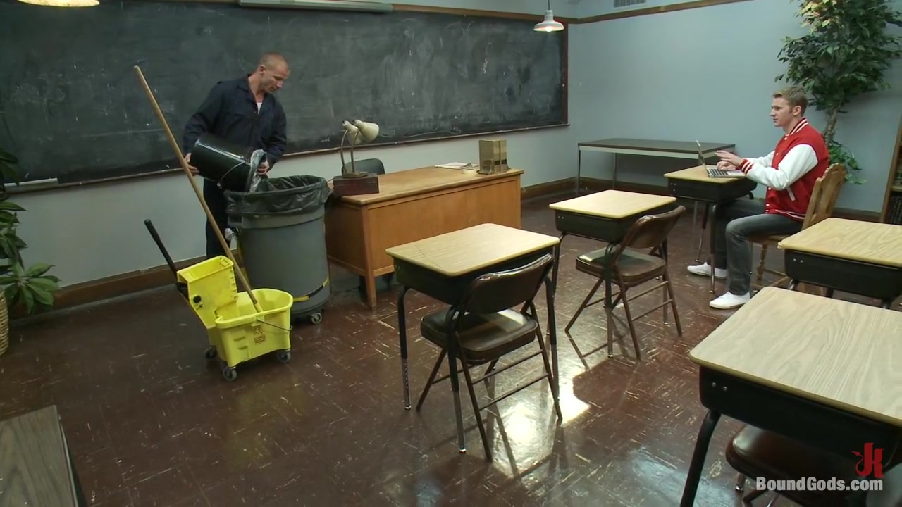 Spoiled student 18+ gets an attitude adjustment from the creepy janitor.