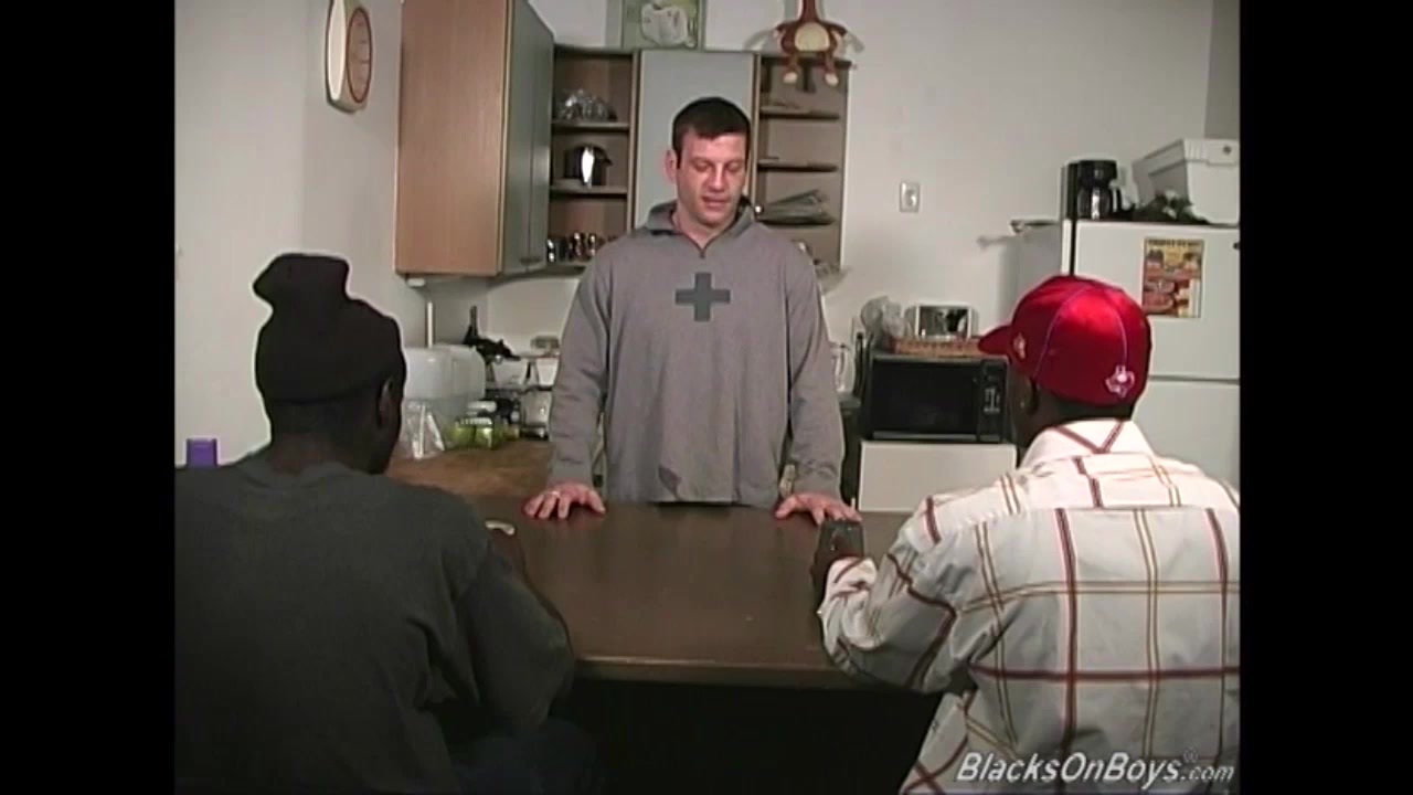 Black guys sharing a hairy middle aged white man