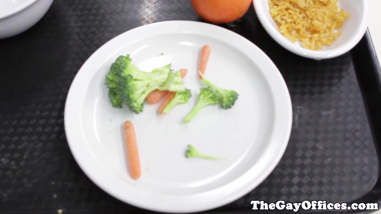 Office twink spitroasted by two suited hunks