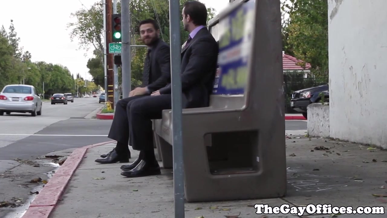 Suited guy fucked by muscular tattooed stud