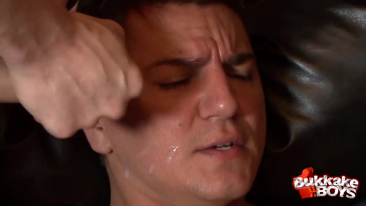 Cute guy gets his first bukkake gangbang
