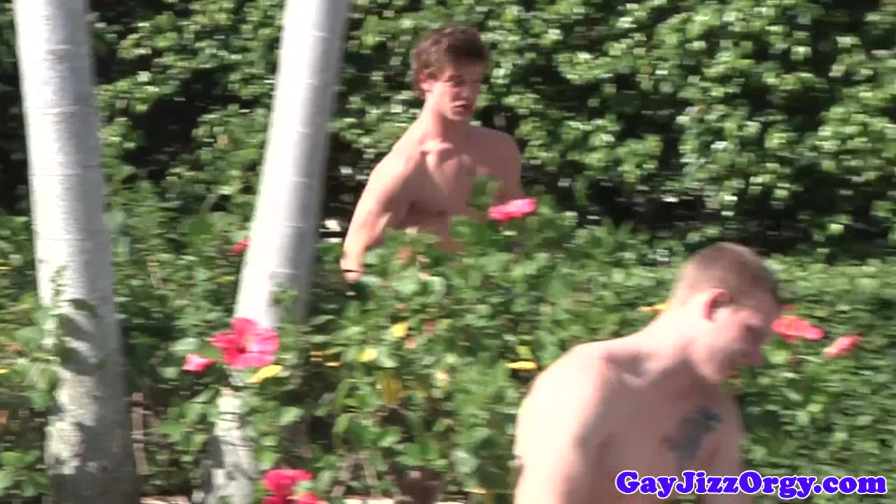 Cum covered jock outdoors gets anally fucked
