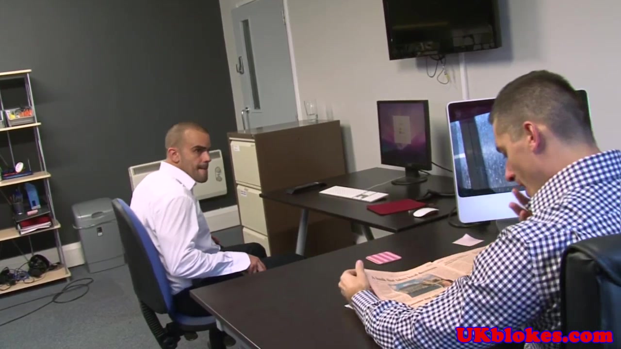English office studs fuck and masturbate