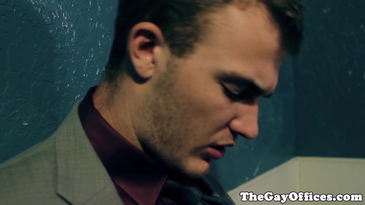 Gay office hunk drooling all over cock