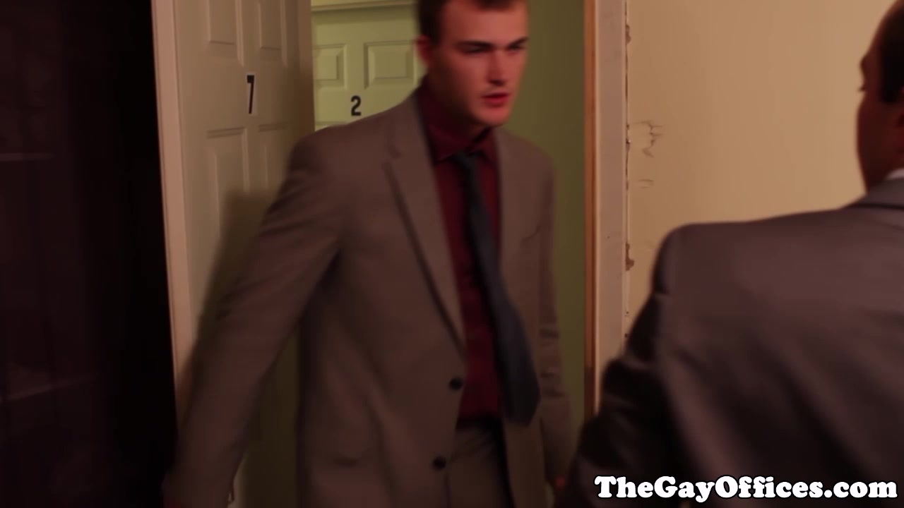 Gay office hunk drooling all over cock