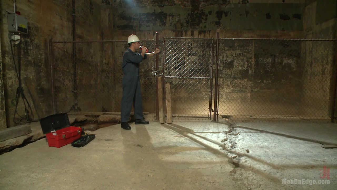 Hot dock worker taken down and his aching hard cock edged by two pervs