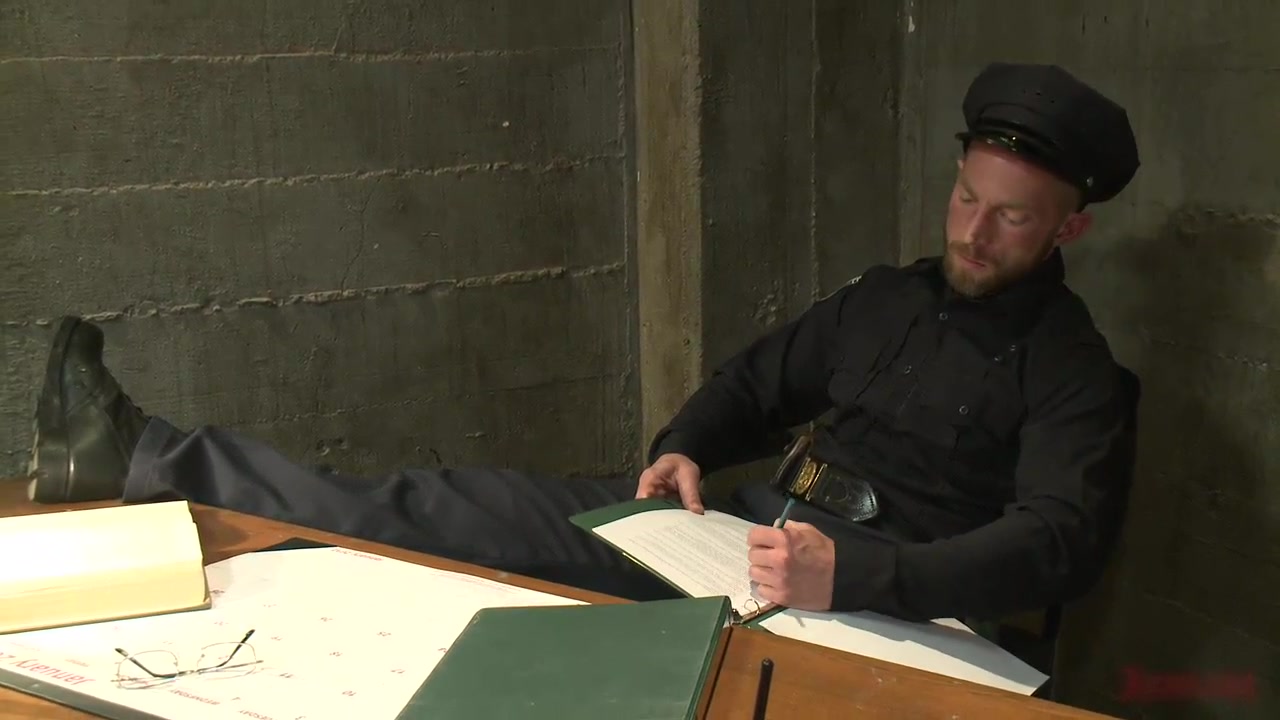 Bound in Public. Hairy perv gets taken downtown and gang fucked by the whole jail house