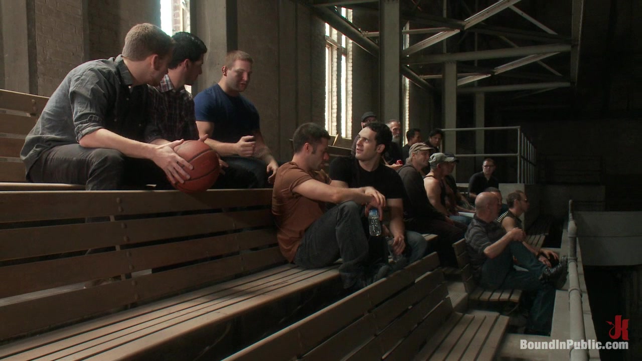 Bound in Public. Hazing the brand new boy in front of a crowd CMNM style