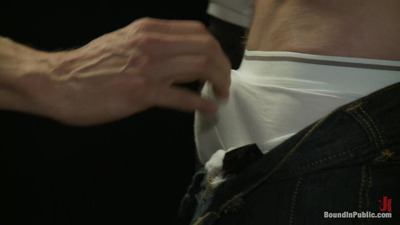 Bound in Public. Sebastian Keys gets his ass stretched and pissed on in a public bar