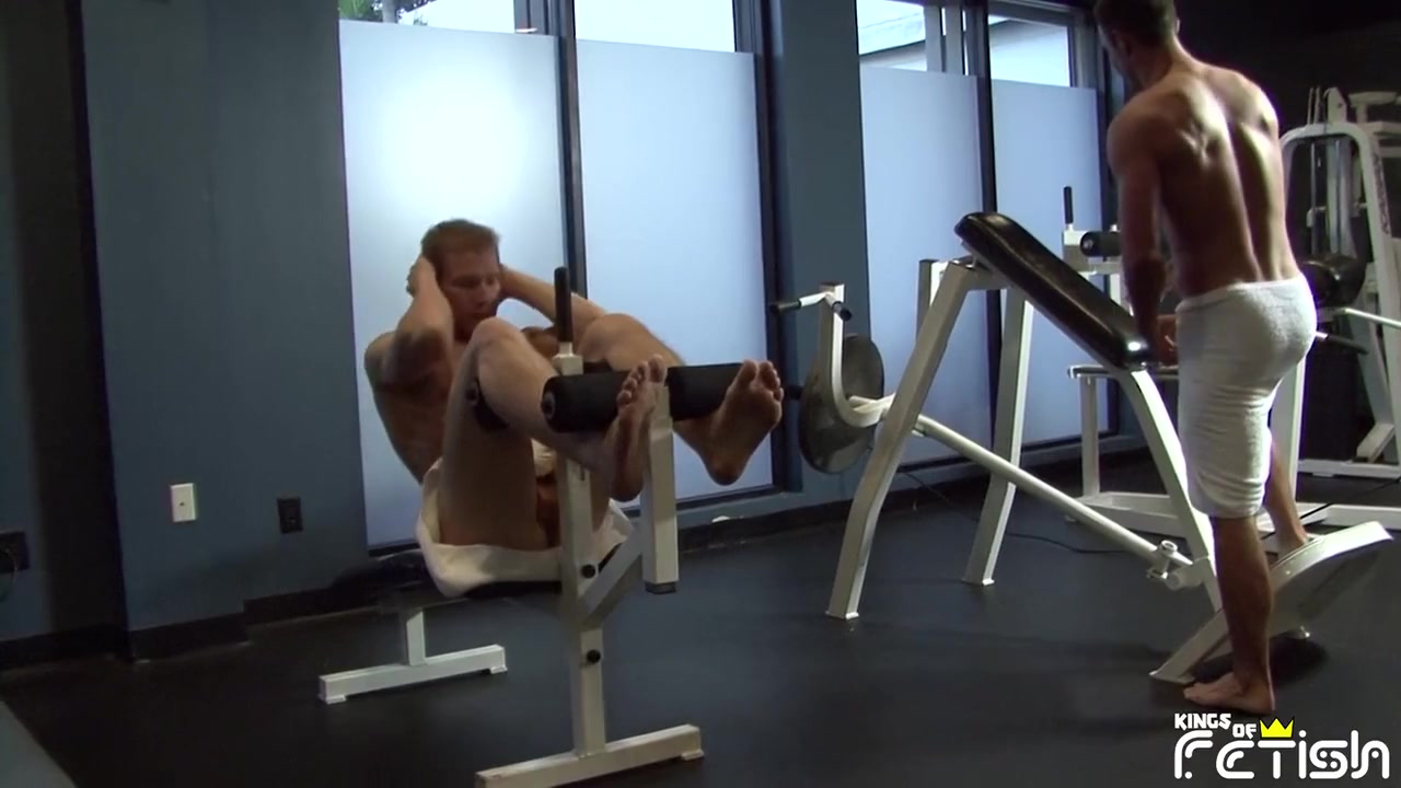 Blonde man gets his big dick sucked at the gym by horny dude
