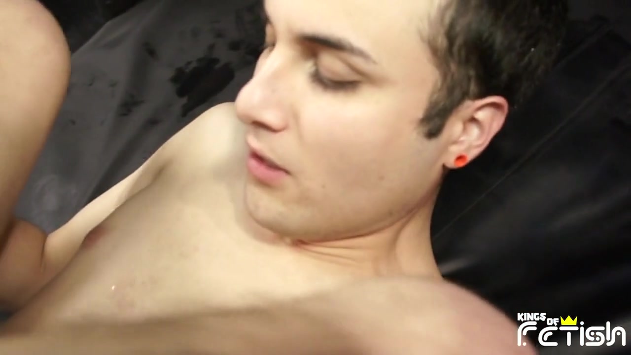 Brunette guy gets his shaved ass pounded rough in bareback style