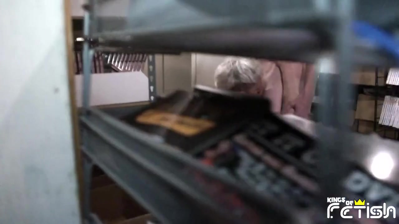 Blonde twink gets cum on ass after having deep anal fuck with his lover at work