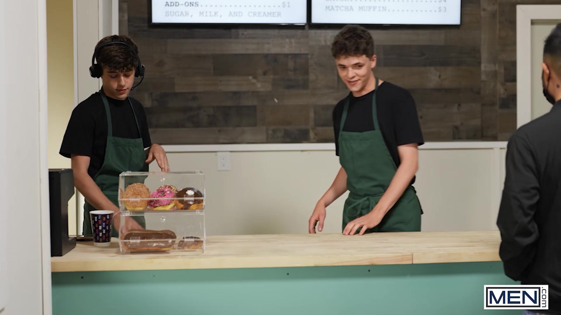MEN - Slutty Barista Joey Mills Rides Brogan's Hard Dick Till He Cums And Takes A Hot Cream In His Mouth