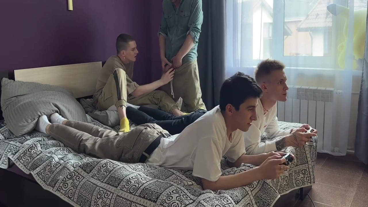 Stepfather And Stepson Fuck Twinks In Their Tight Asses While They Play The Console 12 Min