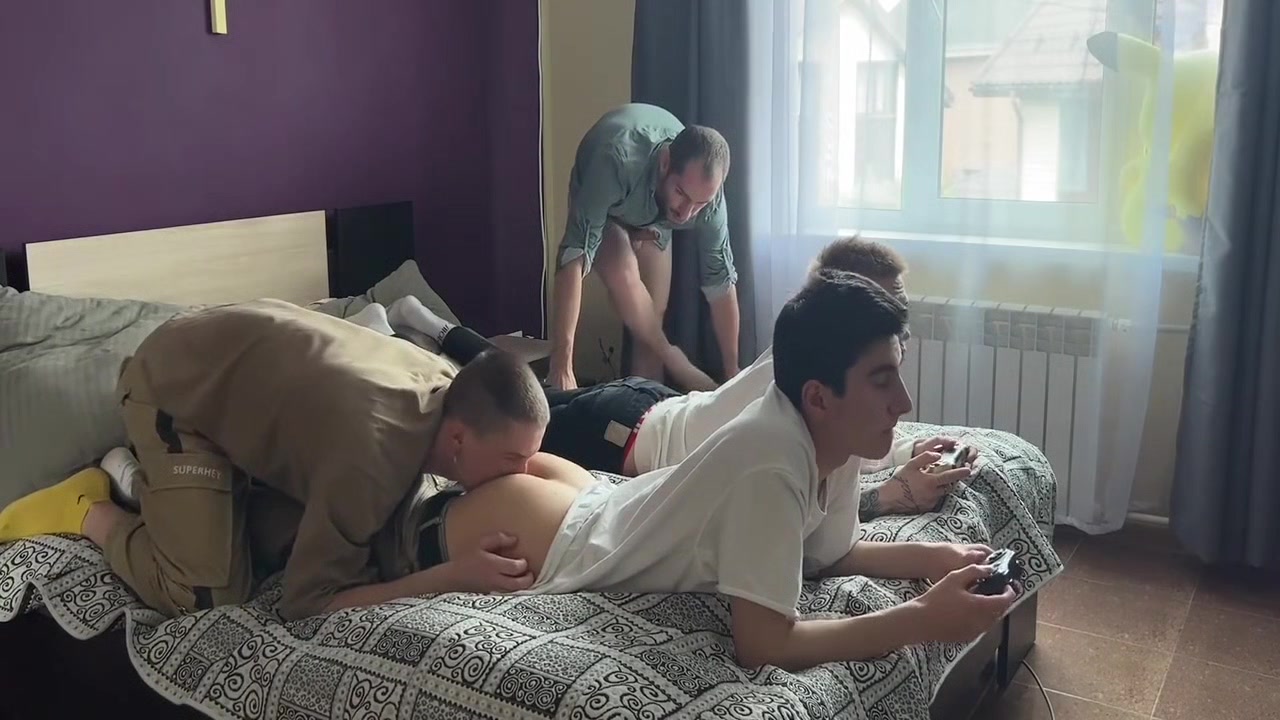 Stepfather And Stepson Fuck Twinks In Their Tight Asses While They Play The Console 12 Min