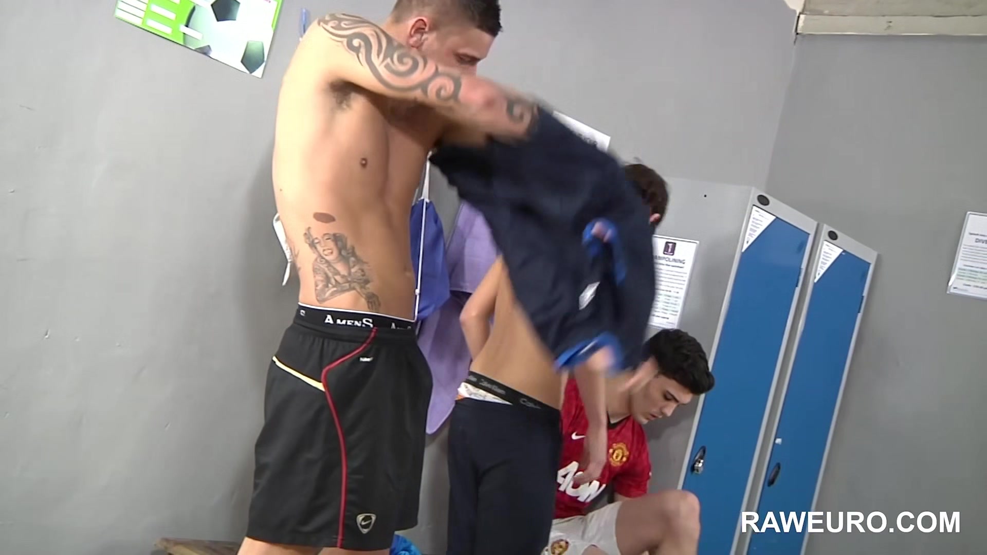Threesome in the Locker room with Twinks Casper Ellis, Tyler Jenkins & Luke Tyler for RAWeuro