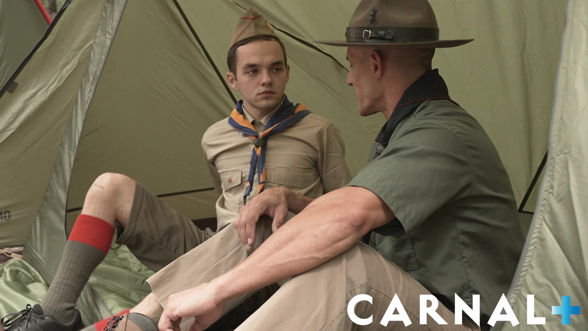 ScoutBoys Chiseled Scoutmaster barebacks cute hairless twink in tent