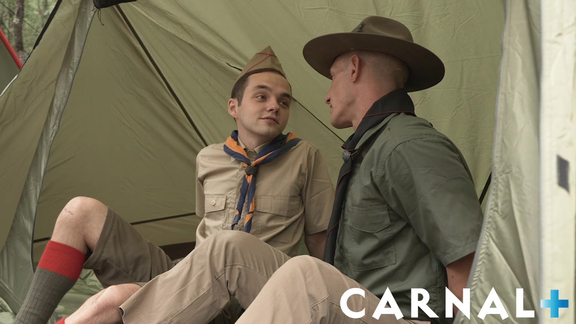ScoutBoys Chiseled Scoutmaster barebacks cute hairless twink in tent