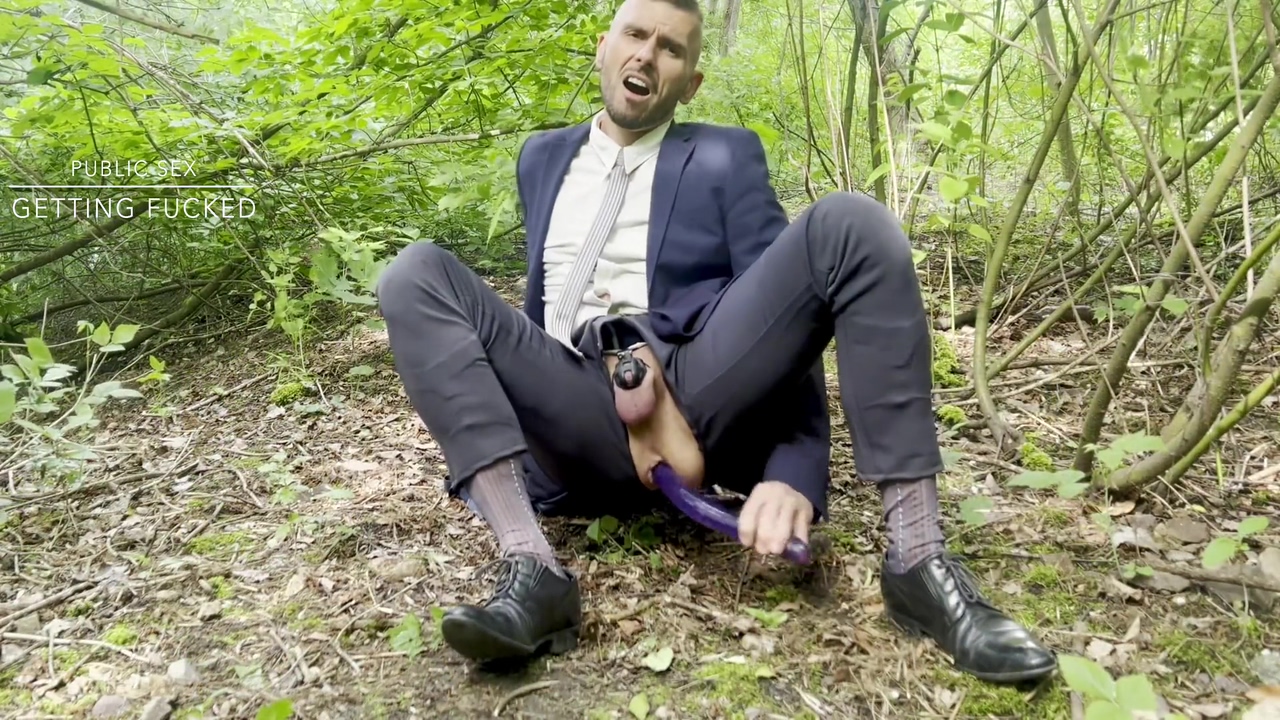 Suited Gentleman Is Spreading Legs Like Slut And Plays With His Malepussy With Locked Dick