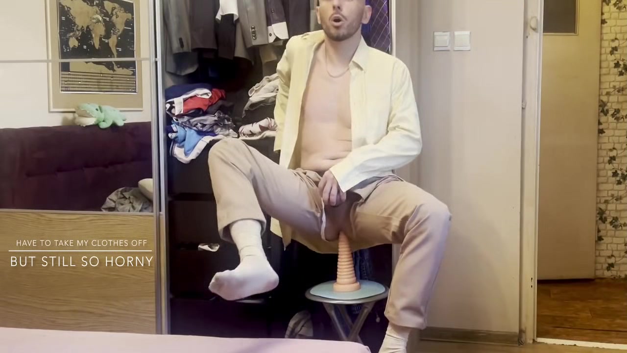 Suited Gentleman Is Spreading Legs Like Slut And Plays With His Malepussy With Locked Dick