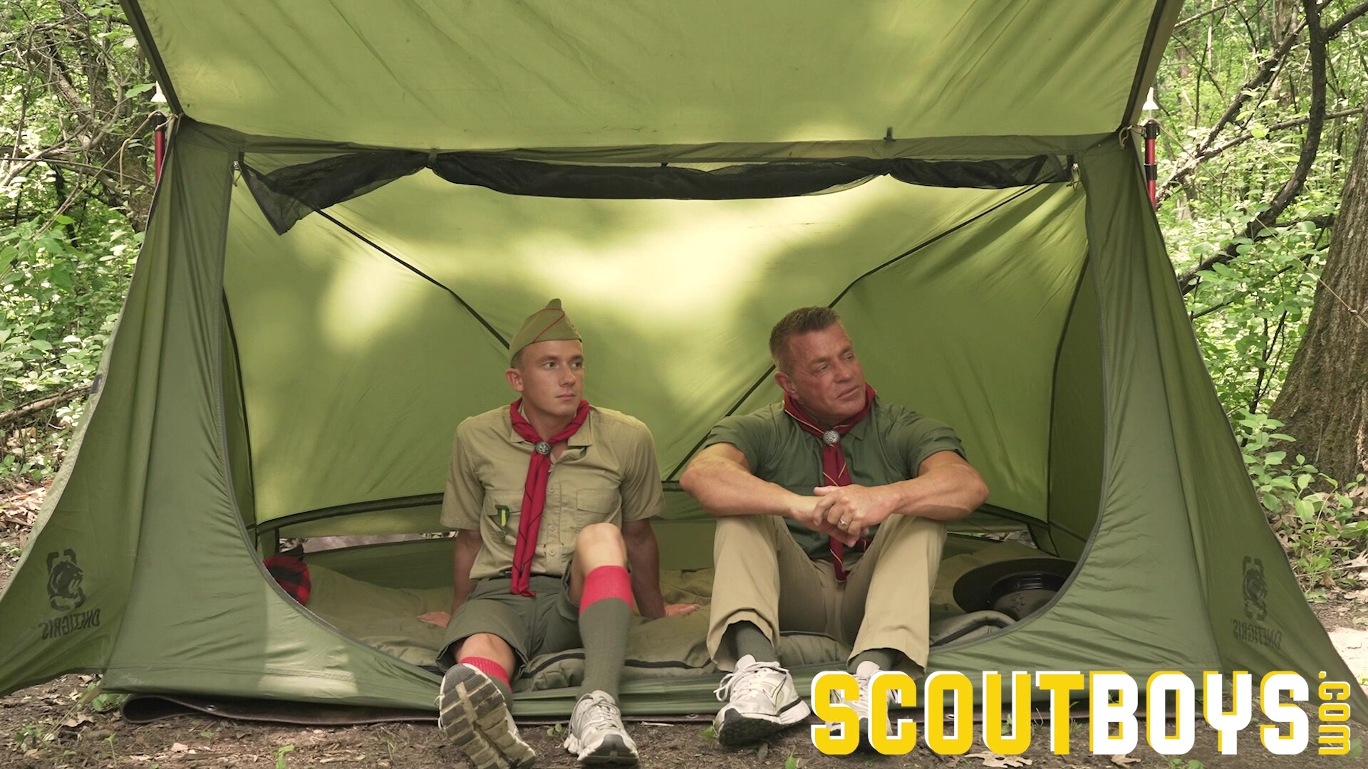 ScoutBoys Sexy hung DILF Tyler Saint barebacks hot Scoutboy in woods
