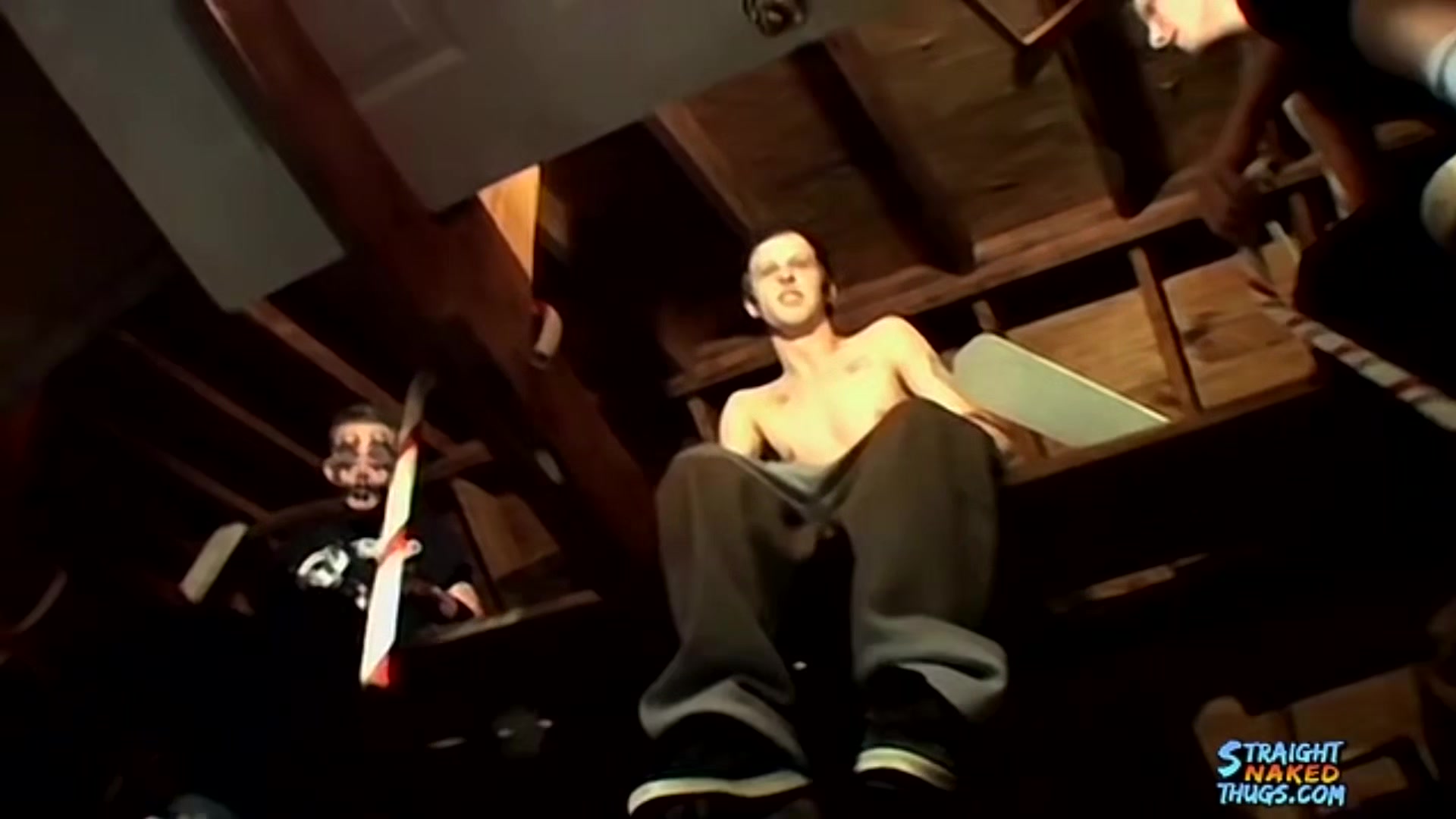 Straight Thug Dudes Hang Out For A Group Cock Stroking