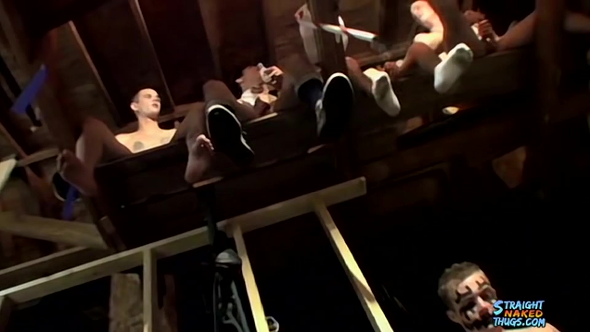 Straight Thug Dudes Hang Out For A Group Cock Stroking