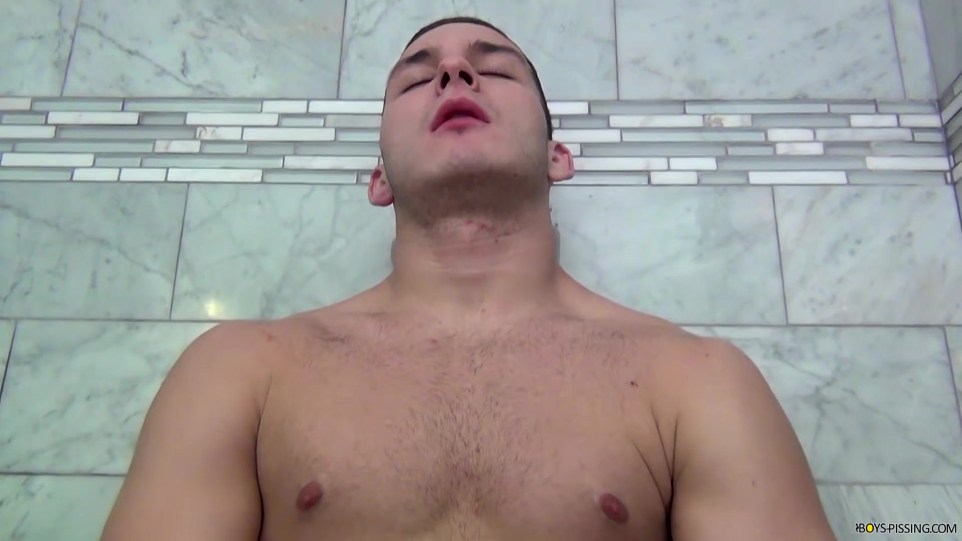 Hot Twink Works On His Huge Cock And Piss In The Shower