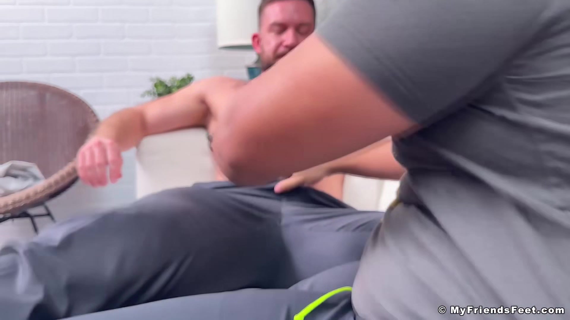 Muscled hunk comes home to receive worship in dress socks