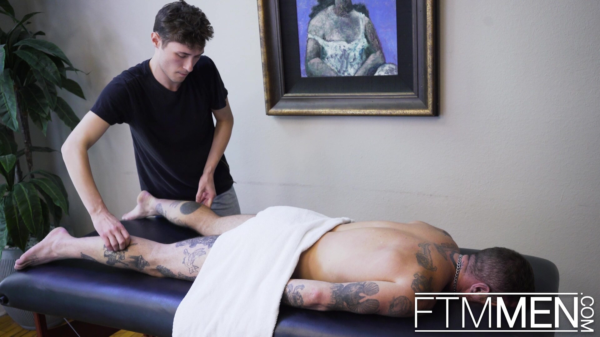 FTM Men Tall hung masseuse Axel Black gets FTM bonus hole juicy wet