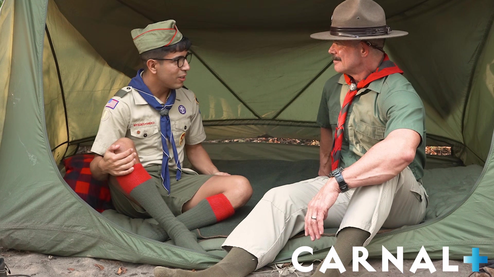 ScoutBoys Innocent scout Milo Miles deepthroats Scoutmaster in woods