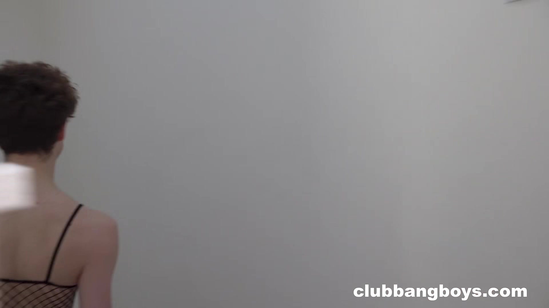 Fishnet Femboy gets Toyed Around by 2 Horny Guys at ClubBangBoys