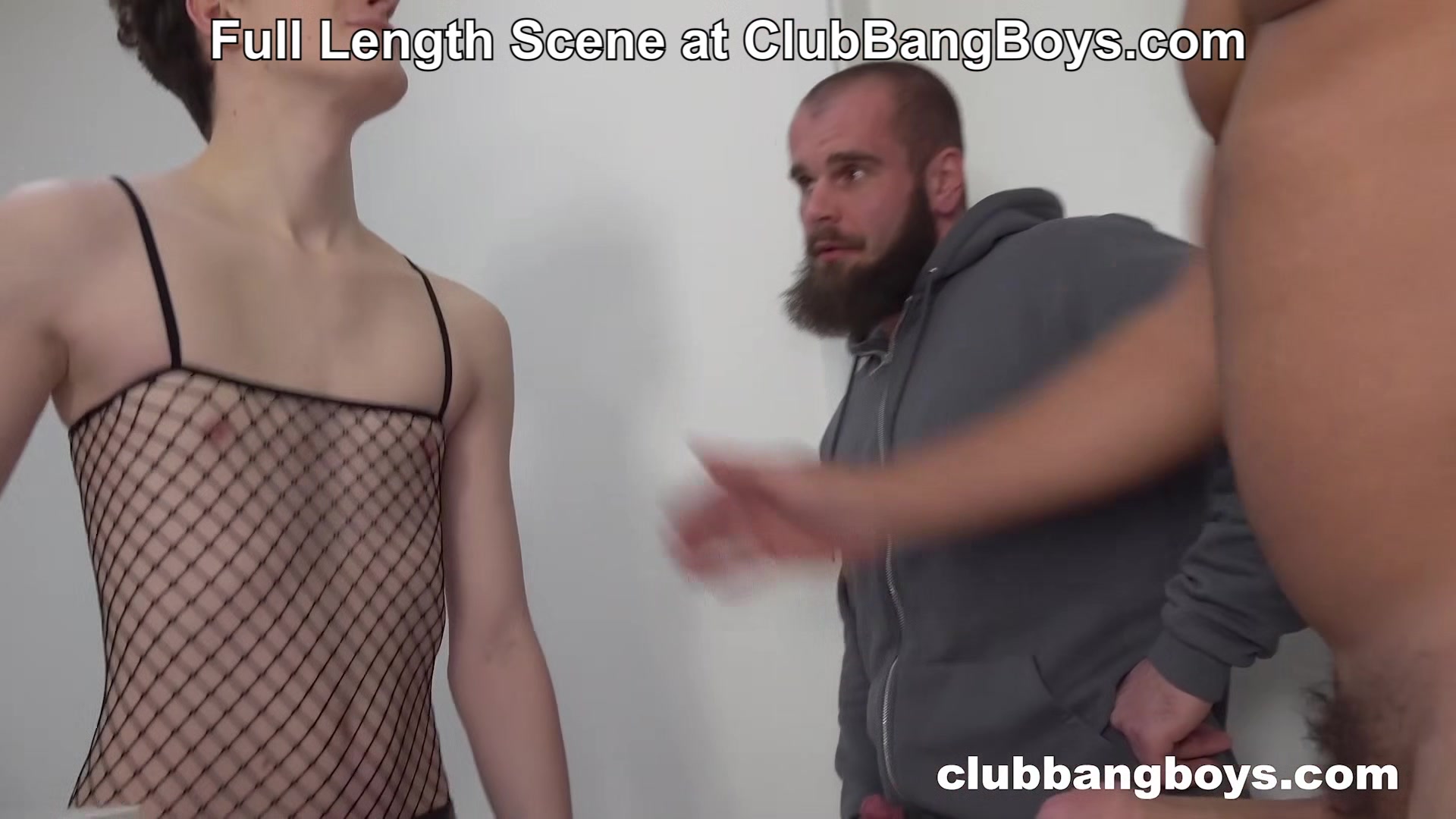 Fishnet Femboy gets Toyed Around by 2 Horny Guys at ClubBangBoys