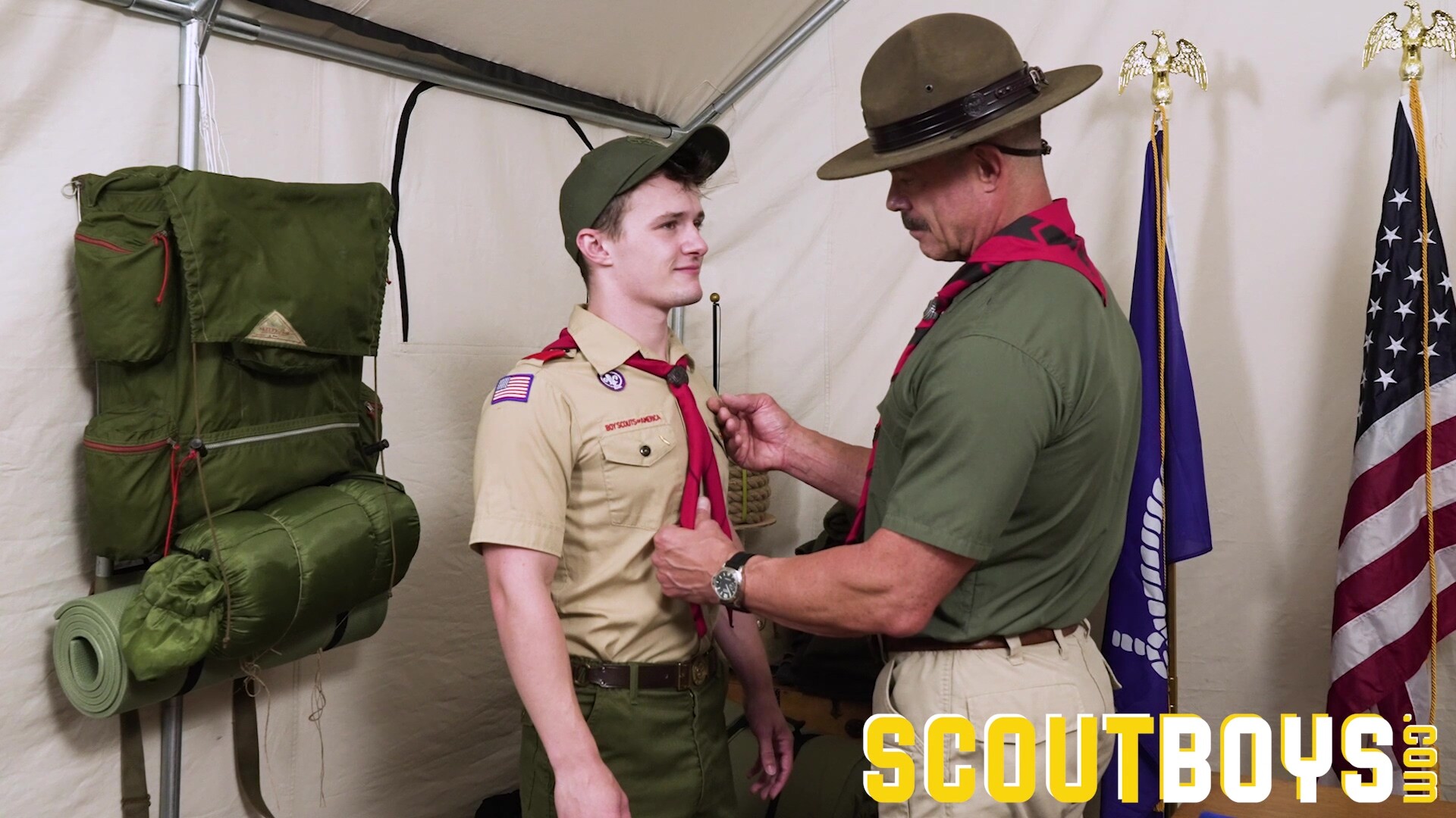 ScoutBoys Hung DILF Reece Scott barebacks cute scout in full uniform